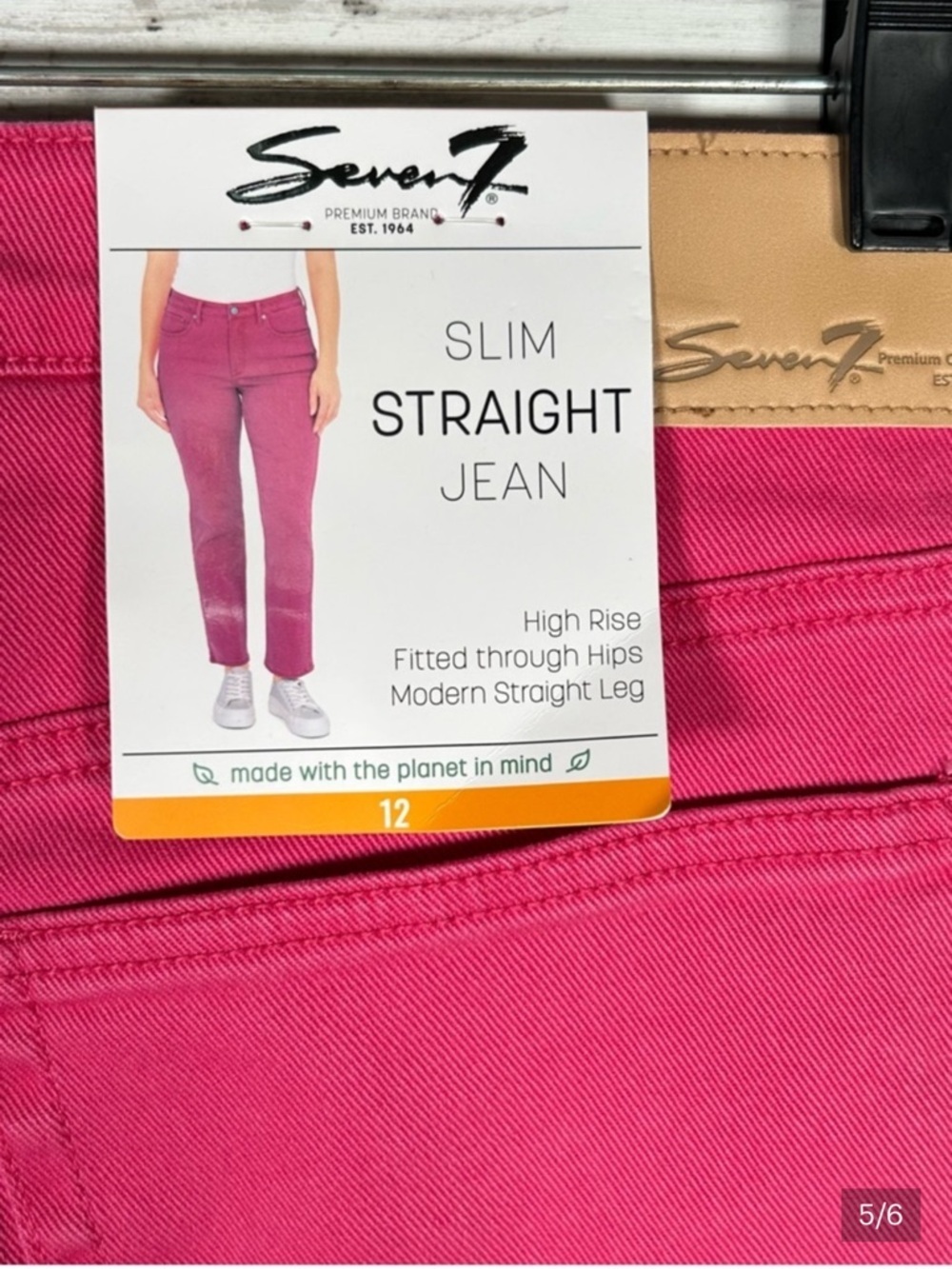 NWT- Seven7 Pink high-rise STRAIGHT Jeans - Picture 5 of 8